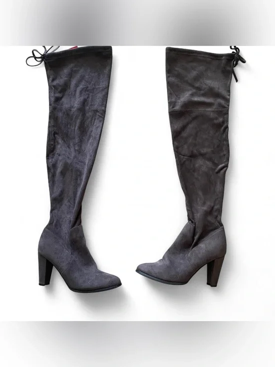 Grey suede over the knee boots