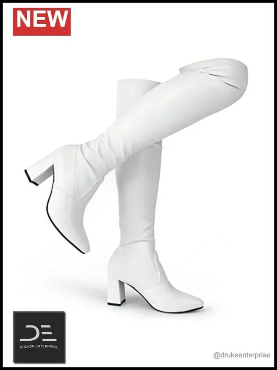 Women's Over the Knee Boots Pointed Toe High Heel Thigh High Stretch Vegan PU