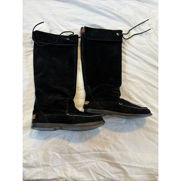 SPERRY TOP SIDER BLACK‎ LEATHER KNEE HIGH CUFFED SLOUCH BOOTS Women's Size 7 M