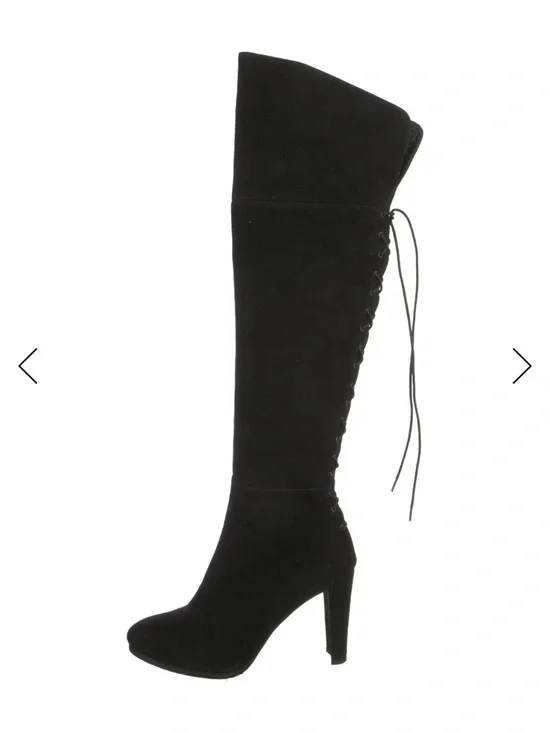 Black Suede Over-the-Knee Lace-Up Heel Boot