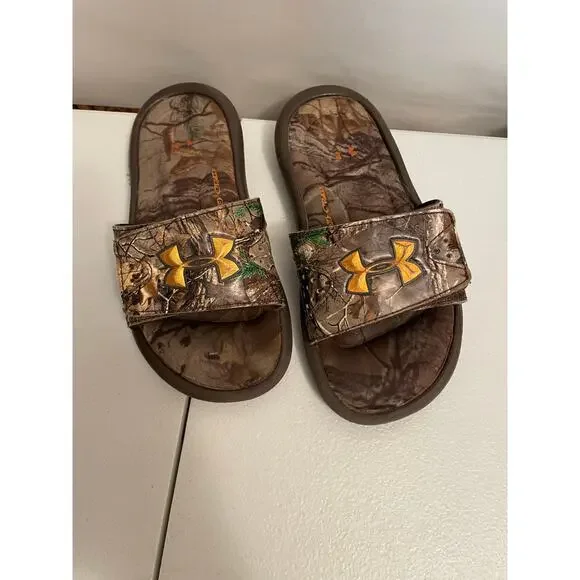 Under Armour kids youth 4D foam Real Tree camo‎ slip on slides 12 flip flops kid