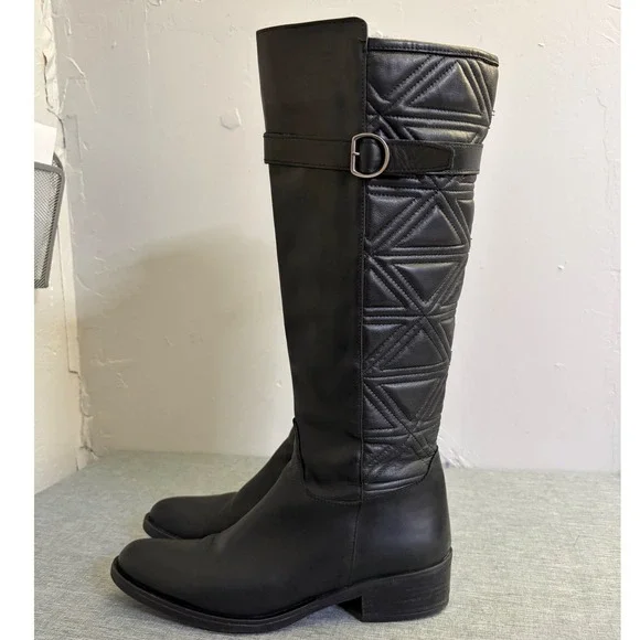 Emanuele Crasto Tall Boots‎ Women 10 Black Leather Quilted Italian Knee High O14
