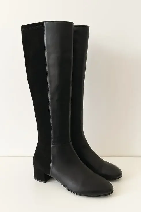 Stuart Weitzman Leather Suede Pull On Riding Boots Black 8.5