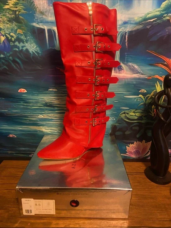 Azalea Wang Risna Red Buckle Boots – Size 8.5