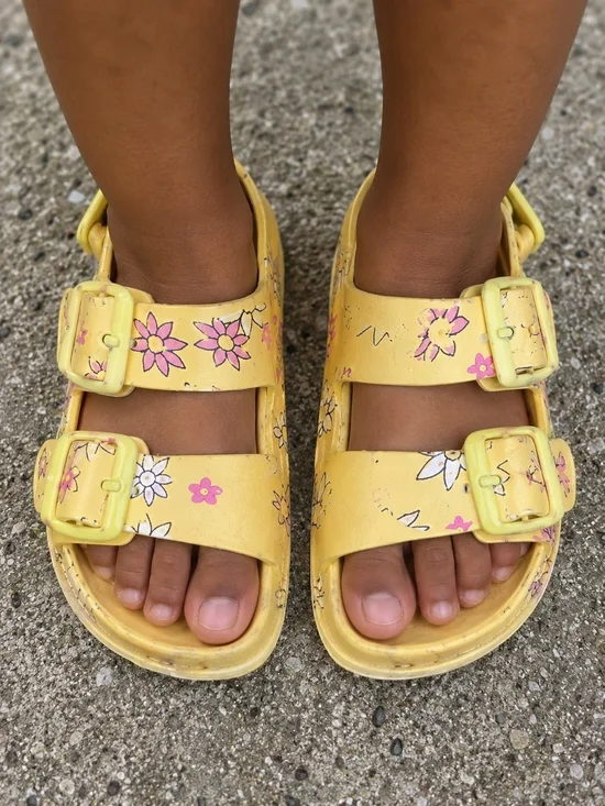 Kids Yellow Floral Double-Buckle Sandals