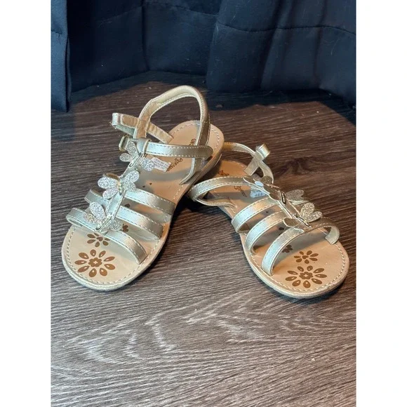 Self Esteem Girls Gold Glitter Butterfly Gladiator Sandals Size 11 LF88964