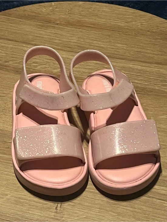 Mini Melissa Pink Glitter Hook-and-Loop Sandals for Kids