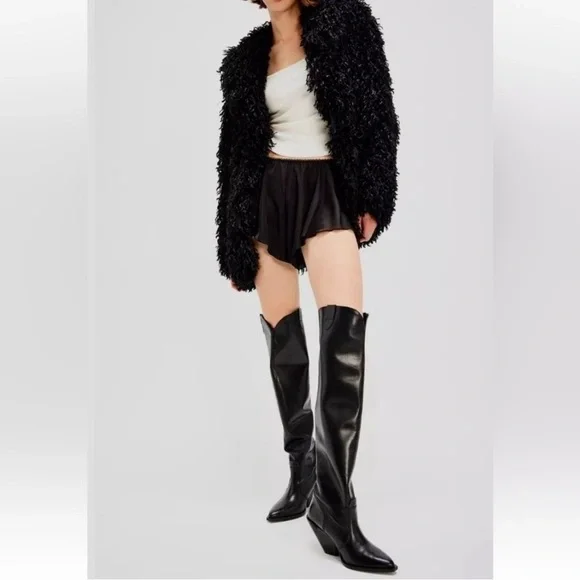 Free People Triple Crown Over The Knee Boot Black Leather Slouchy