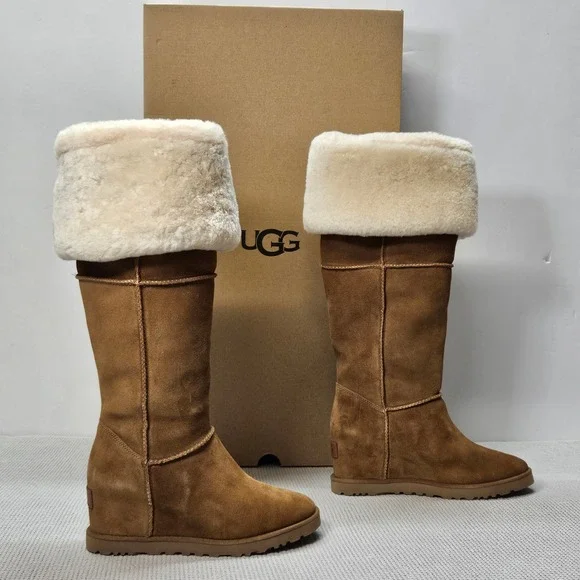 UGG Classic‎ Femme Over the Knee Wedge Boots Chestnut Suede 1104610 Womens 6