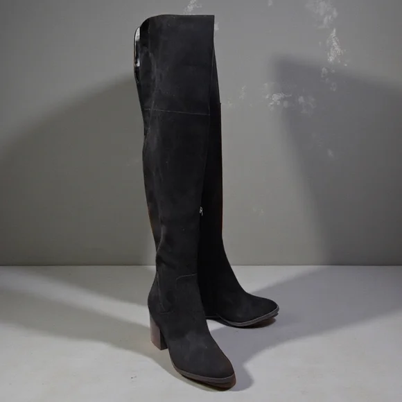 BP NORDSTROM Luke OTK Boots 6 Black Vegan Suede Over the Knee Fold Down Tall