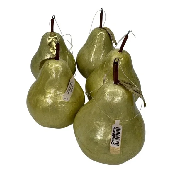 Crate & Barrel Capiz Pear Ornaments Green‎ Set of 5 Philippines Christmas Decor