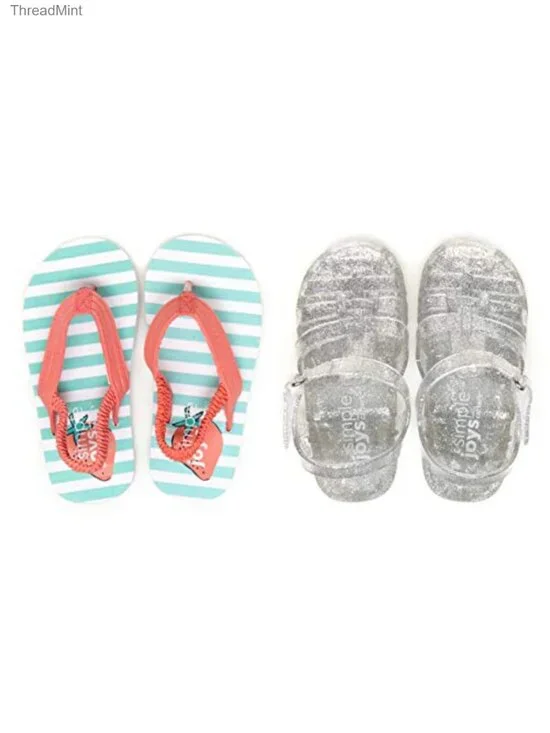 Girls Jelly Sandal 2-Pack Fisherman & Flip Flop Glitter Hook Loop