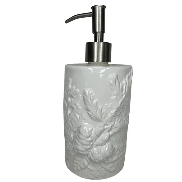 Crate & Barrel‎ White Pinecone Soap Pump Dispenser Portugal Unused Ceramic