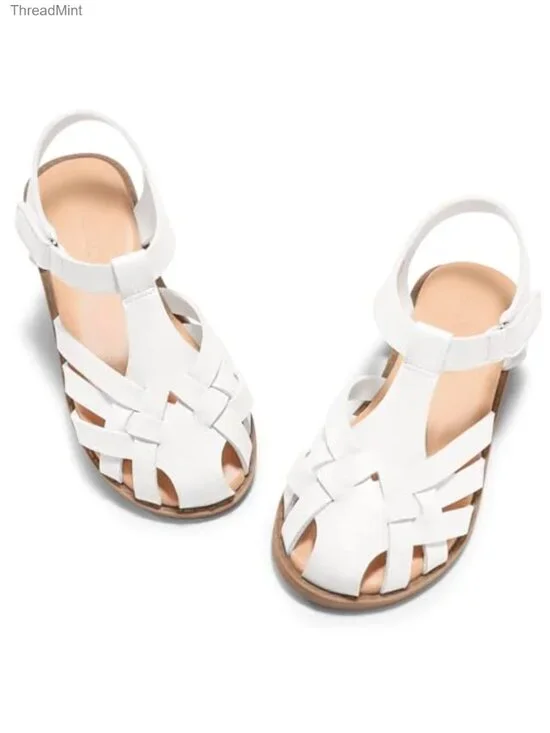 Girls Fisherman Sandals Faux Leather Adjustable Strap Princess Party Dress Shoes