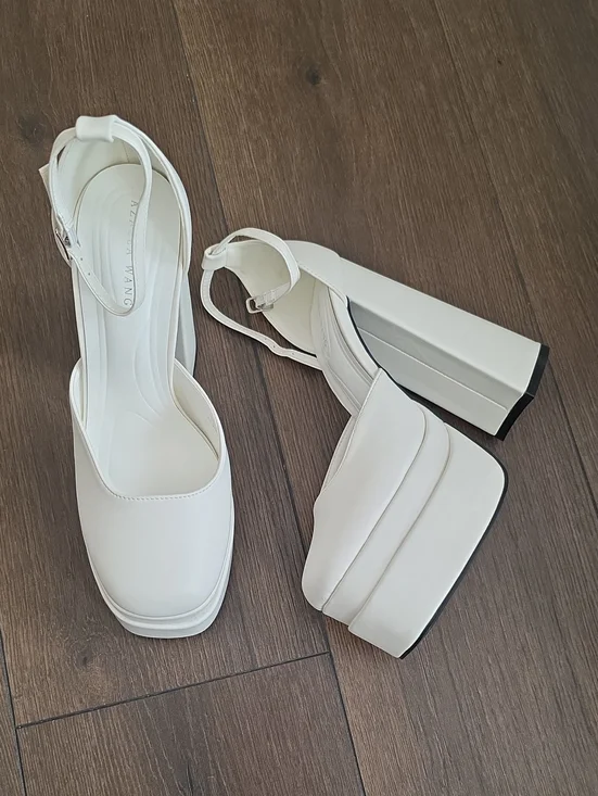White Platform Block Heel Sandals with Ankle Strap