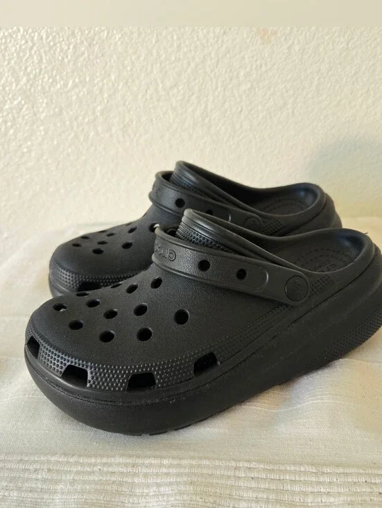Juniors Crocs Classic Crush Platform Croc‎ Clog Sandals Size 4J Black Shoes