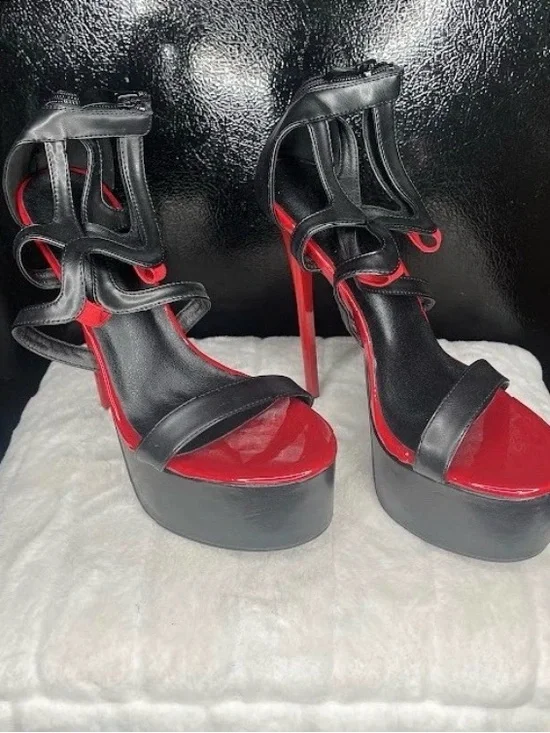 Black and Red Platform Stiletto Sandals - Women's High Heel Dress Shoes