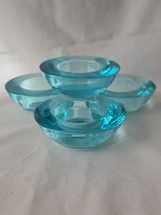 Crate&Barrel 4 Pcs. Aqua Blue Glass Tealight Holders