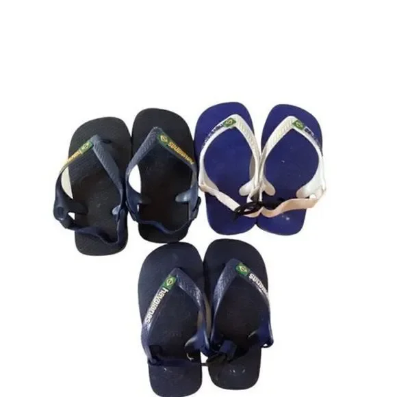 Havanianas Toddler (3 Pairs) Brazil Logo II Slip On Sandals Sz 22 Blue White