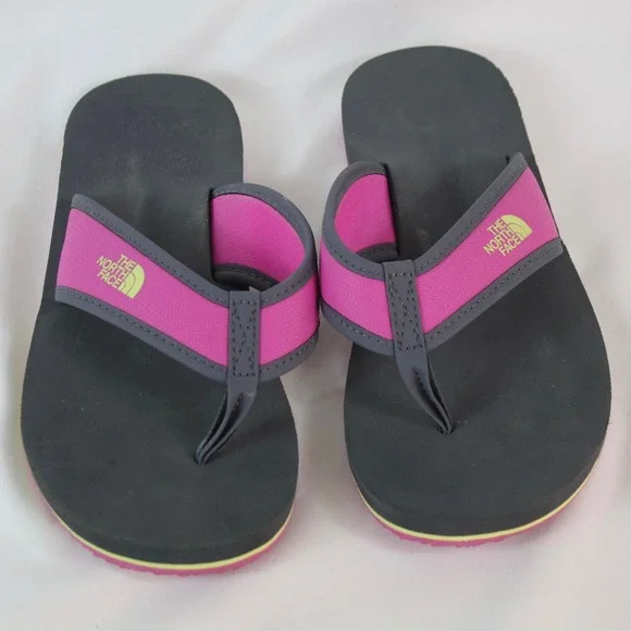 The North Face Base‎ Camp Pink Gray Mini Flip Flops Sandals Girl's Size 3
