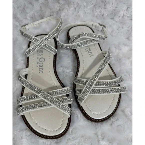 Miss Grant Girl White Rhinestone Strappy Sandals Made in Italy Size 30 EUR 12 US