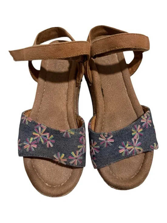 Toms Girls Brown Sandals with Denim Floral Embroidered Straps