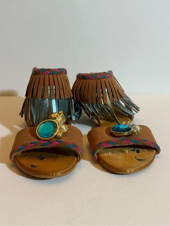 Disney‎ Pocahontas Fringe Flat Sandals Velcro Strap Brown/Blue 13