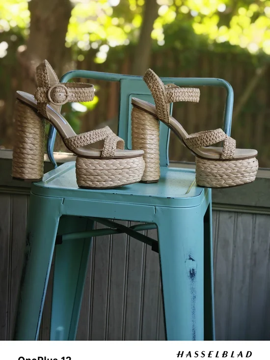 Woven Platform High-Heel Sandals in Natural Beige