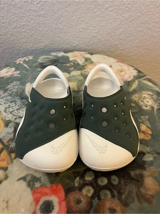 Nike Kids Dark Green and White Slip-On Clog Sandals