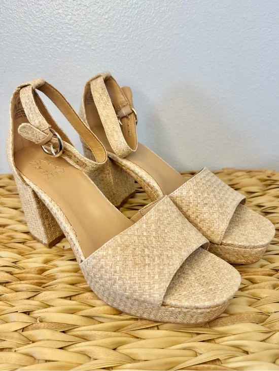 Naturalizer Beige Woven Block Heel Sandals Size US8.5