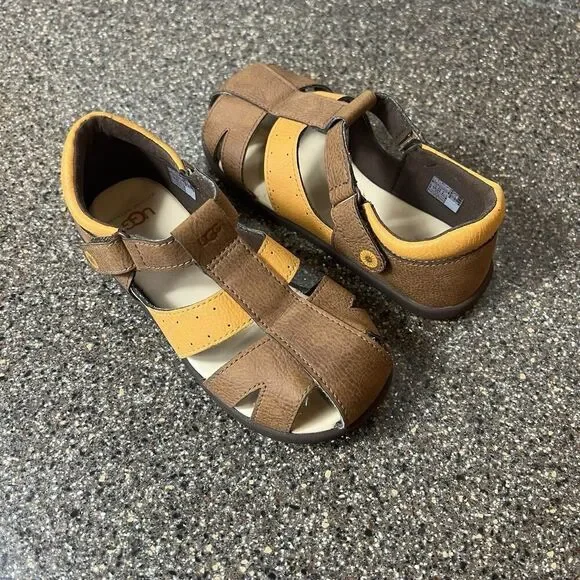 UGG Fisherman Sandal Little Kids 12 Summer Comfort Casual Brown/Yellow Synthetic