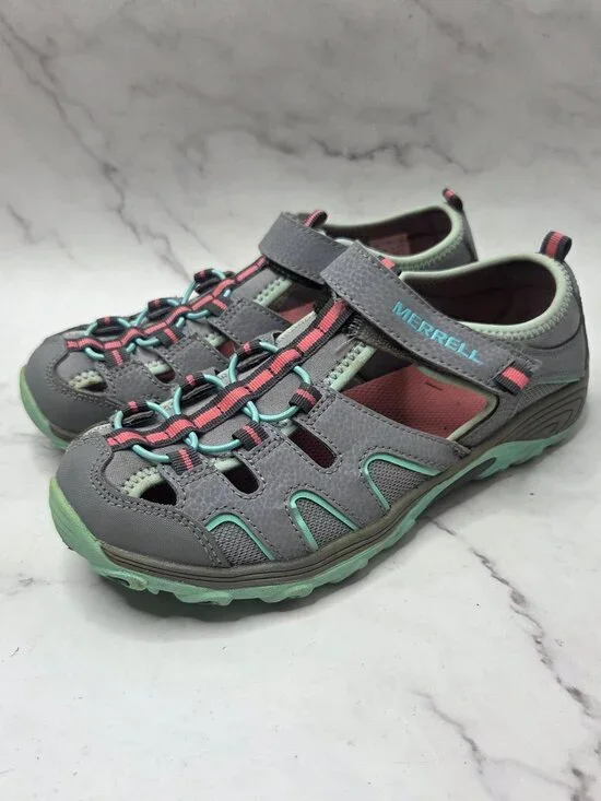 Merrell Hydro H2O Closed Toe Sandals Grey Teal Hiking Outdoors Youth Girls 5