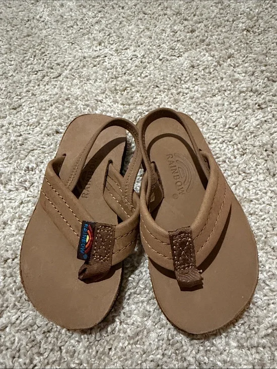 Rainbow Kids Brown Leather Flip-Flop Sandals