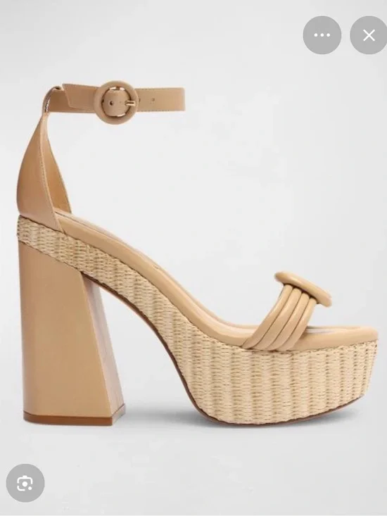 Alexandre Birman Vicky Leather Beige Leather Knot Ankle-Strap Platform Sandals