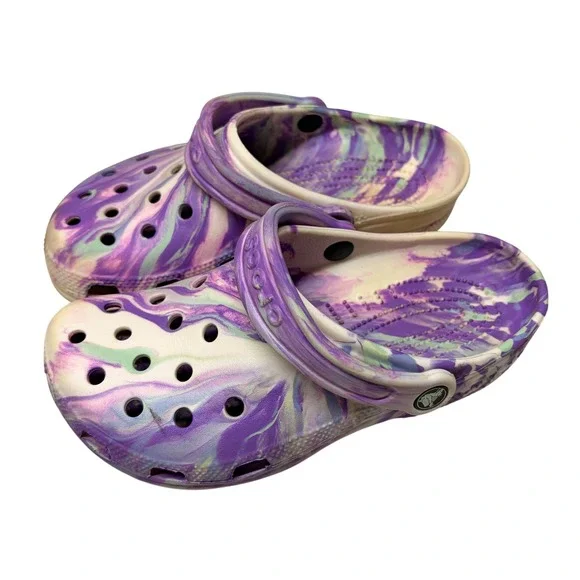 Crocs Classic Marbled Tie Dye Clogs J5 Big Kids Lavender Purple Y2K Fairycore
