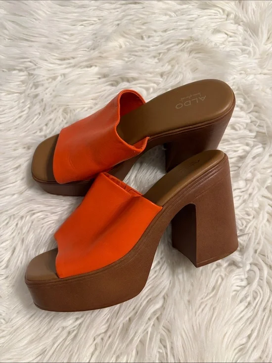 ALDO Orange  Platform Slide Sandals size 9 BNWOT