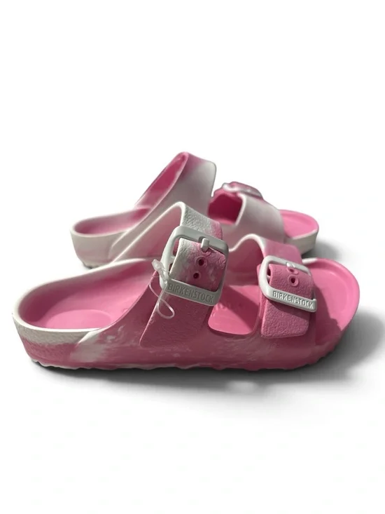 Birkenstock Kids Pink and White Two-Tone Slide Sandals
