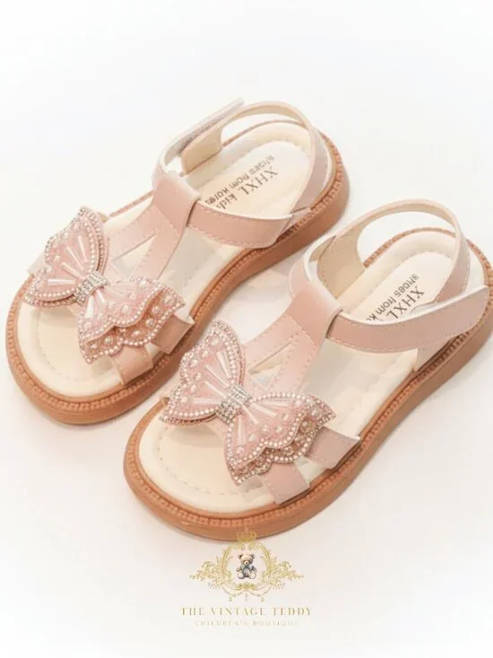 NWT Pretty Girls Beaded Butterfly Sandals Children's Shoes Kids Sandals Pink 2