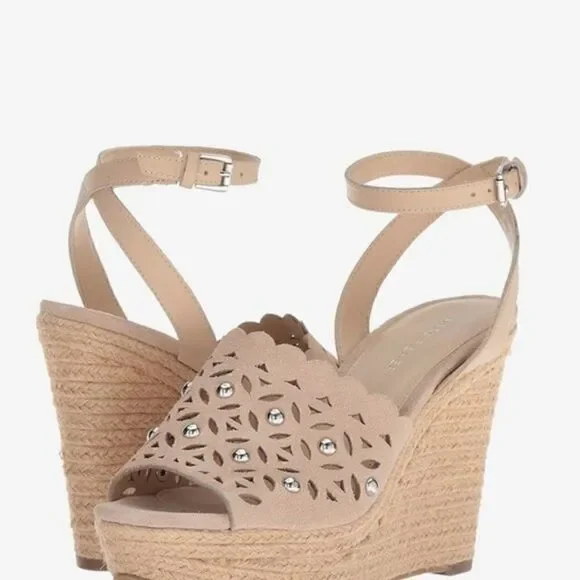 Marc Fisher HATA Cutout Leather Upper Wedge Sandals Tan Color Size 5,5