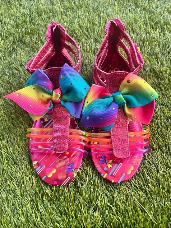Girls' Hot Pink Rainbow Bow Sandals - Kids Shoes