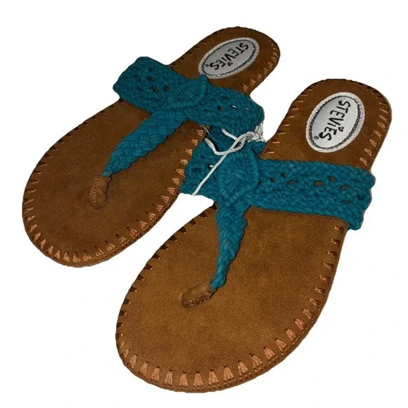 Stevies Sandals Girls Youth 3/4 Turquoise Adorable Knits‎ Crochet Flip Flop NEW