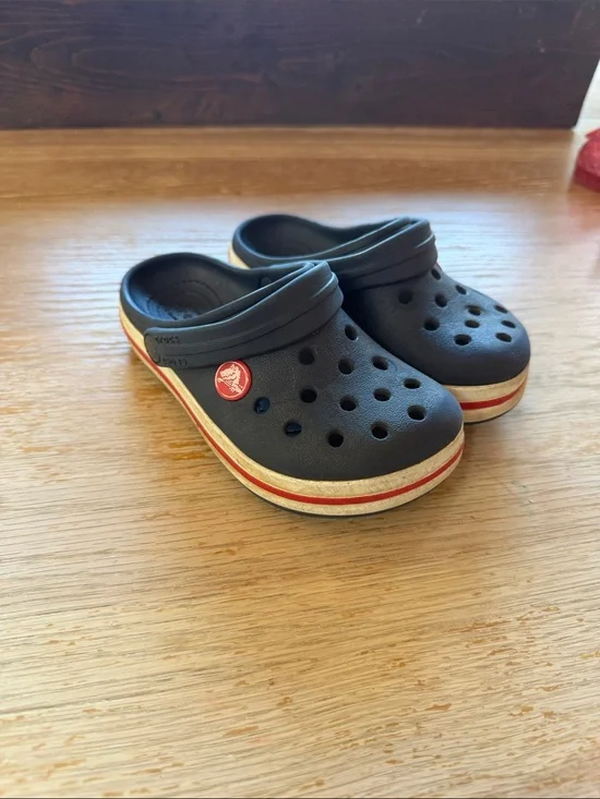 CROCS Kids Navy Clogs with Red Stripe Accent