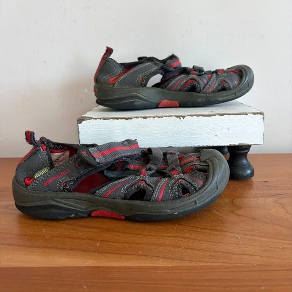 Merrell Hydro Kids Water Sandals Grey Red Leather Closed Toe MC55688 Size 12M