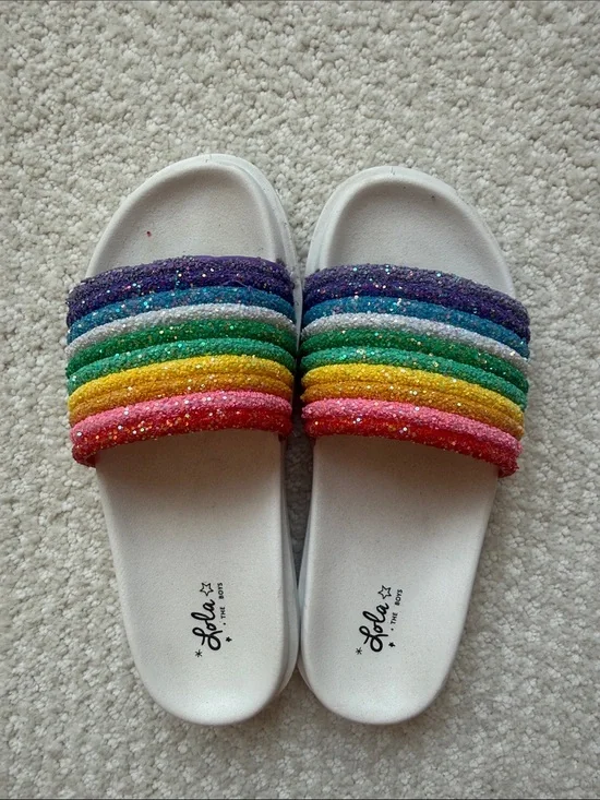 Lola + the Boys - Kids Rainbow Glitter Slide Sandals - White