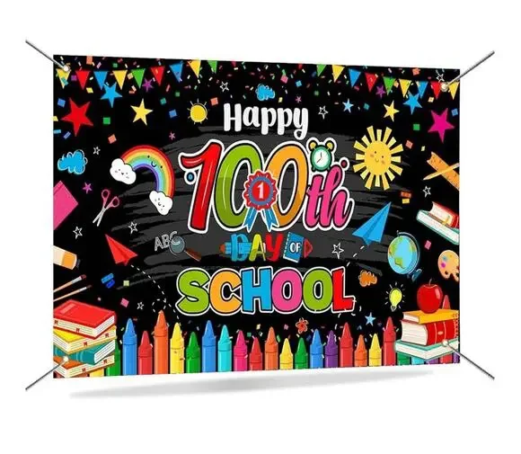 100th Day of School Backdrop Banner Kids Classroom 70.8 x 43.3 Inch