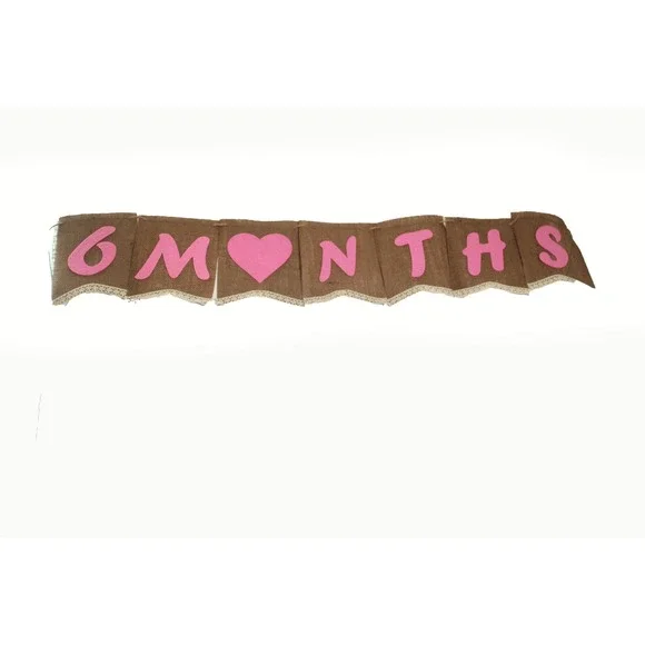 6 Months Half Birthday Burlap Banner Pink Lace Rustic Photo Prop Party Decor