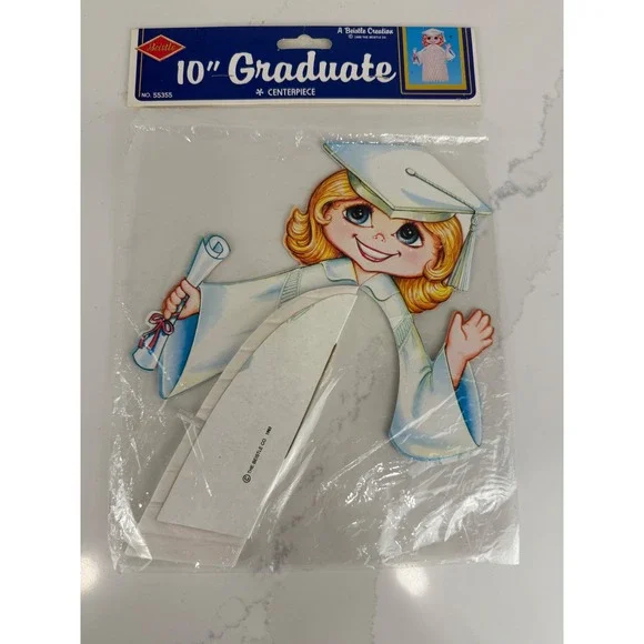 Beistle Graduate Centerpiece 1983 Vintage 10in White Blonde Girl Decor