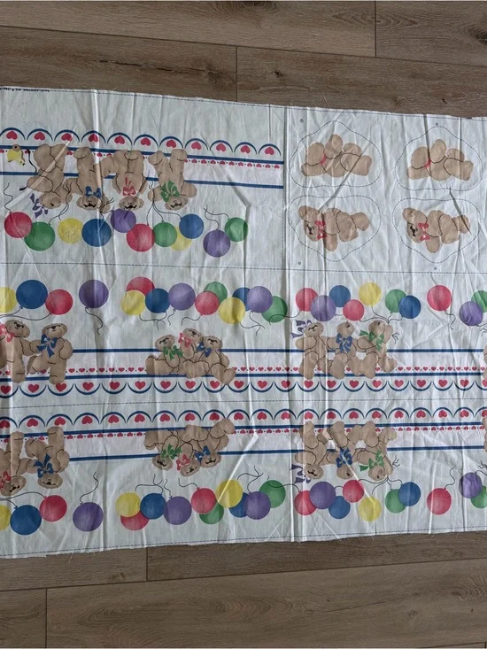 Vintage 1986 Daisy Kingdom Teddy Bear Balloon Fabric Panel Cut & Sew Nursery