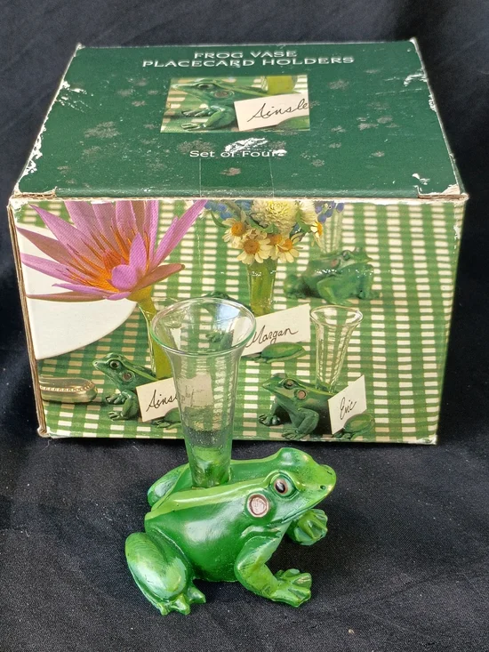 Vtg 1990s Frog Bud Vase Place Card Holders Two's Company New Old Stock Set of 4
