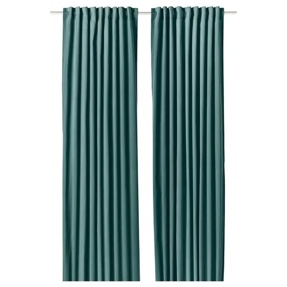 IKEA Sanela Velvet Curtains 2 Panels 100% Cotton Aqua “55x98”